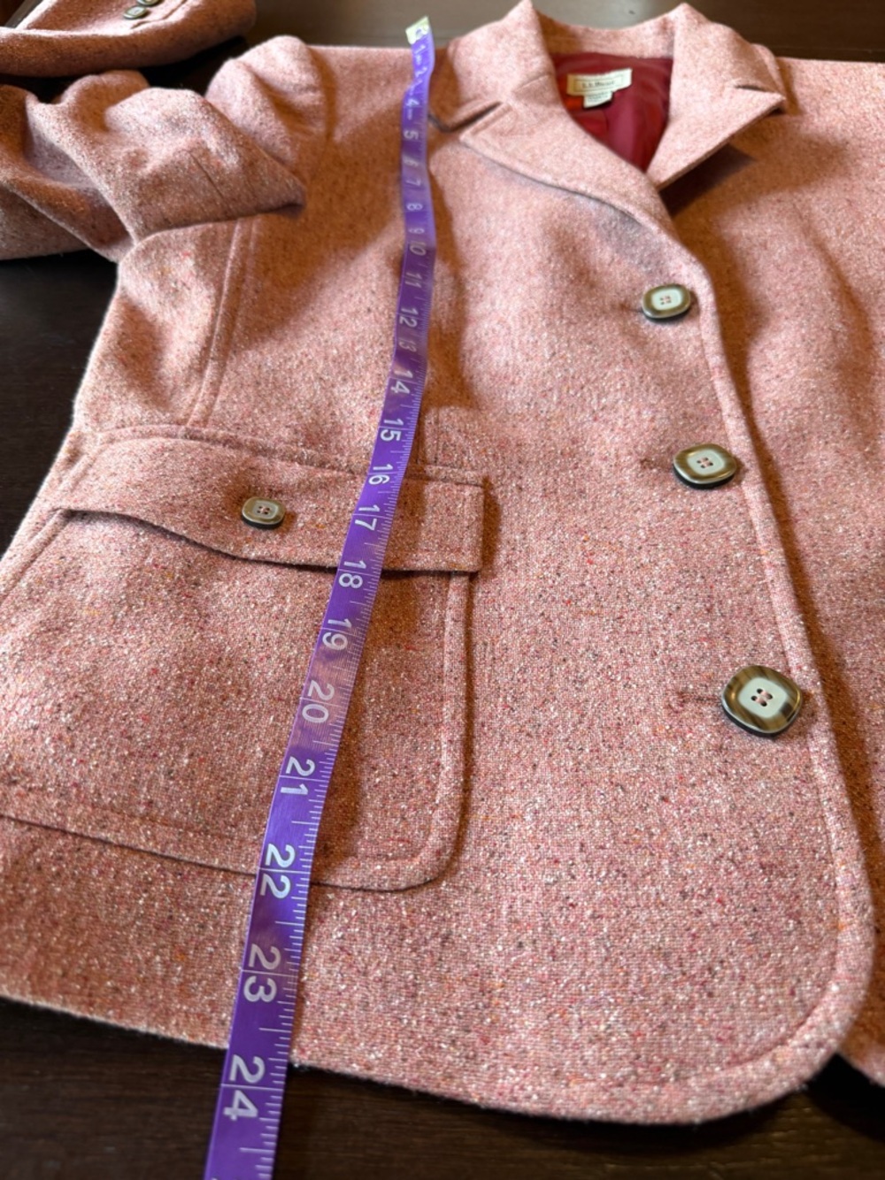 Vintage LL Bean Wool and Silk Blend Pink Tweed Notch-Lapel Blazer Medium Petite - Picture 11 of 11
